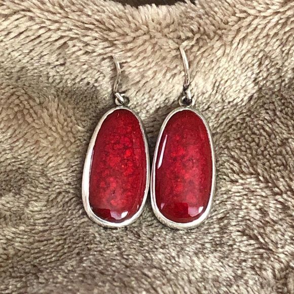 Vintage Sterling Silver Red Jasper Drop Earrings - Picture 1 of 5